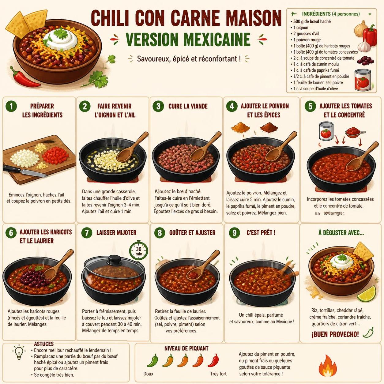 découvrez notre recette maison de chili con carne à la mexicaine, inspirée de la cantina. un plat épicé parfaitement équilibré pour régaler vos papilles.