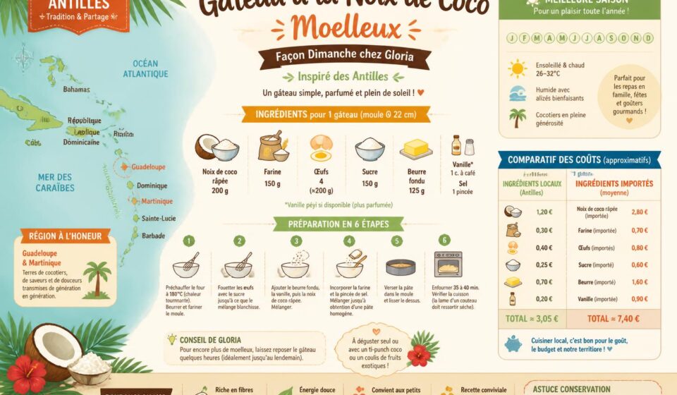 découvrez la recette antillaise moelleuse du gâteau à la noix de coco façon dimanche chez gloria, un délice exotique parfait pour vos moments gourmands en famille.
