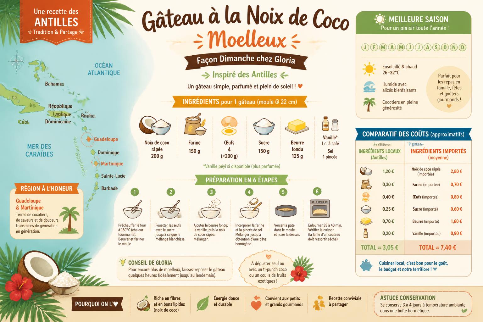 découvrez la recette antillaise moelleuse du gâteau à la noix de coco façon dimanche chez gloria, un délice exotique parfait pour vos moments gourmands en famille.