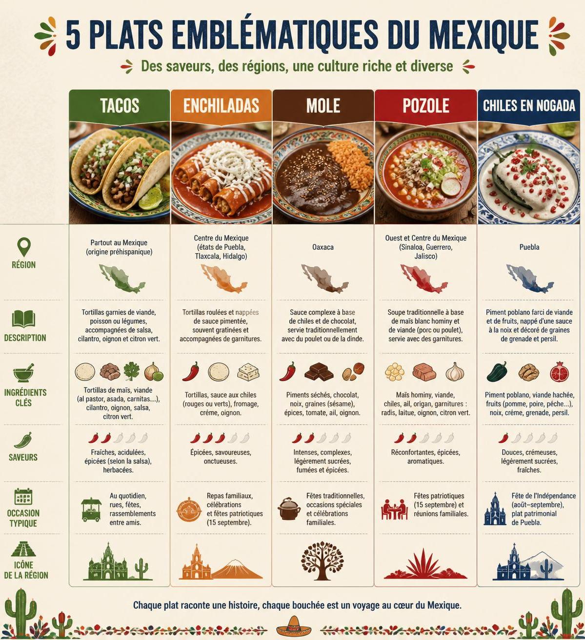 découvrez l'histoire fascinante de la cuisine mexicaine, ses bases essentielles et les 5 ingrédients incontournables pour maîtriser ses saveurs authentiques.