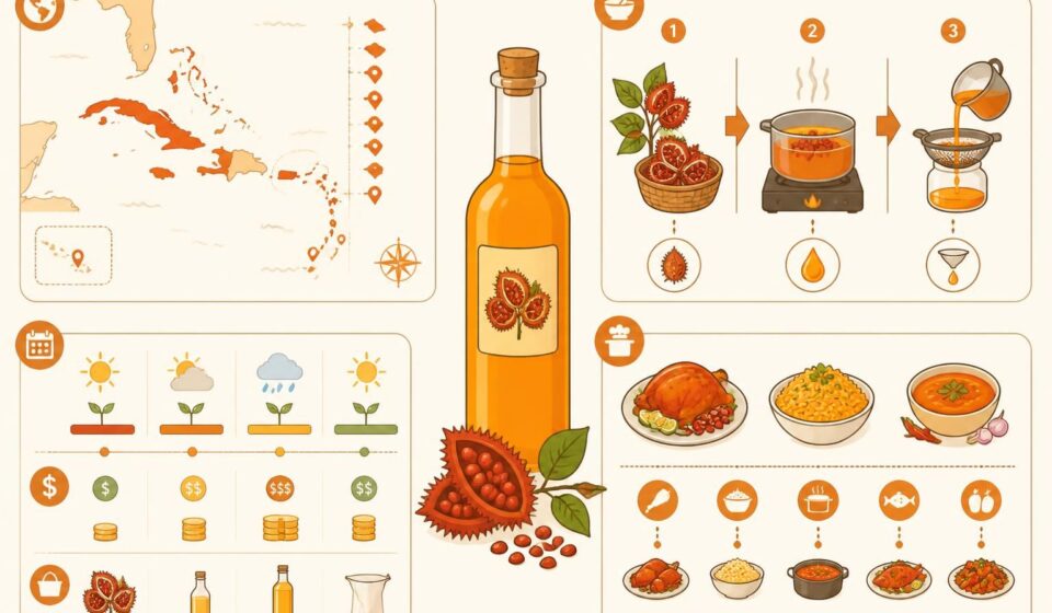 découvrez comment préparer et utiliser l'huile d'annatto (achiote) pour sublimer vos plats caribéens avec saveur et authenticité.