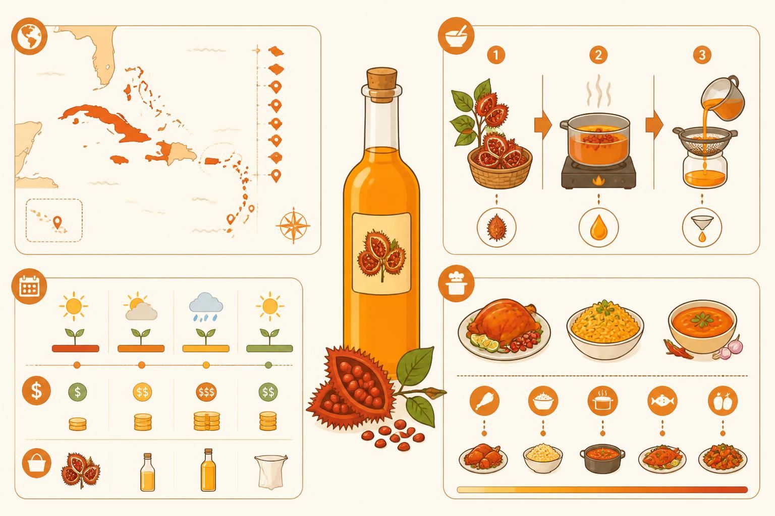 découvrez comment préparer et utiliser l'huile d'annatto (achiote) pour sublimer vos plats caribéens avec saveur et authenticité.