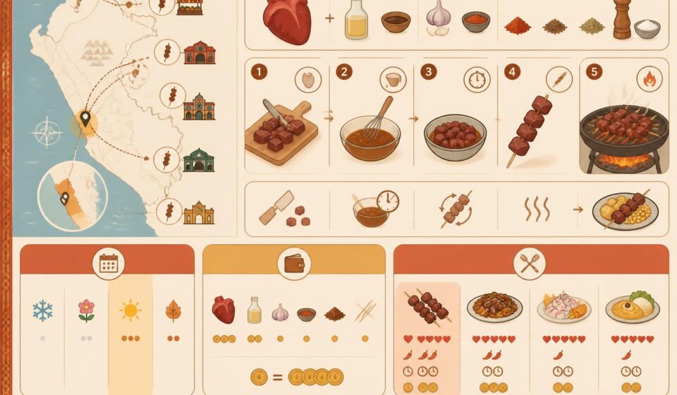 découvrez les anticuchos de lima, ces savoureuses brochettes de cœur de bœuf typiques du marché péruvien, et apprenez à les préparer facilement chez vous pour un voyage culinaire unique.