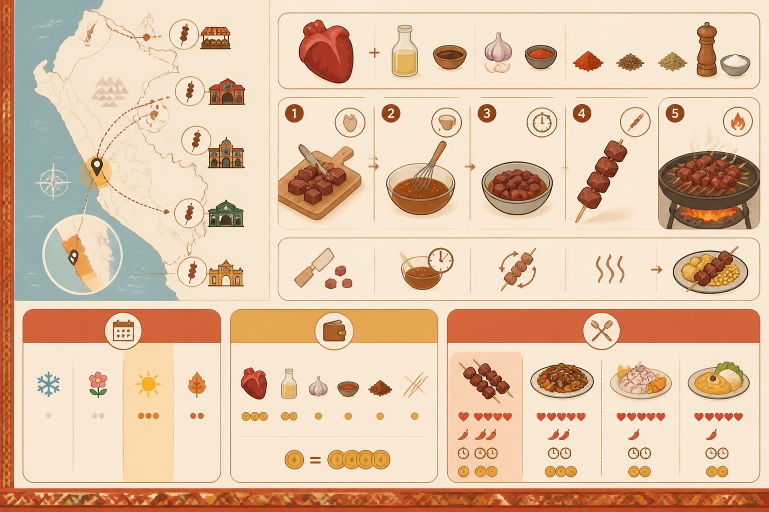 découvrez les anticuchos de lima, ces savoureuses brochettes de cœur de bœuf typiques du marché péruvien, et apprenez à les préparer facilement chez vous pour un voyage culinaire unique.