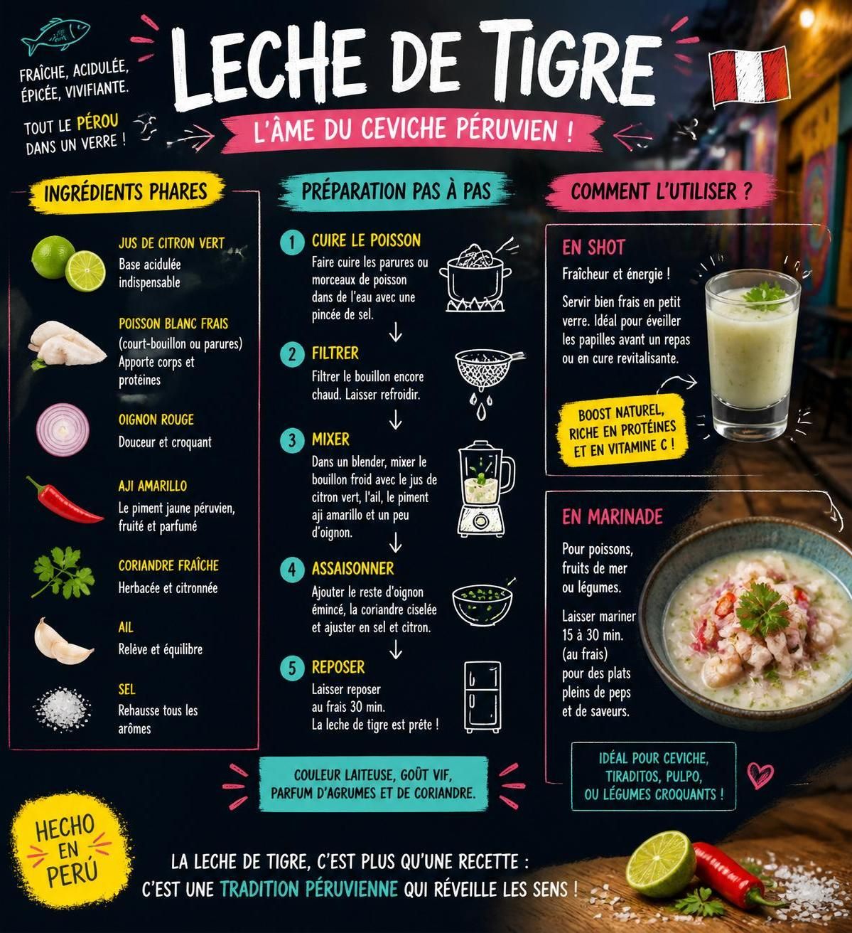 découvrez la recette classique du ceviche péruvien, apprenez à préparer la leche de tigre authentique et explorez les variantes régionales incontournables de ce plat emblématique du pérou.