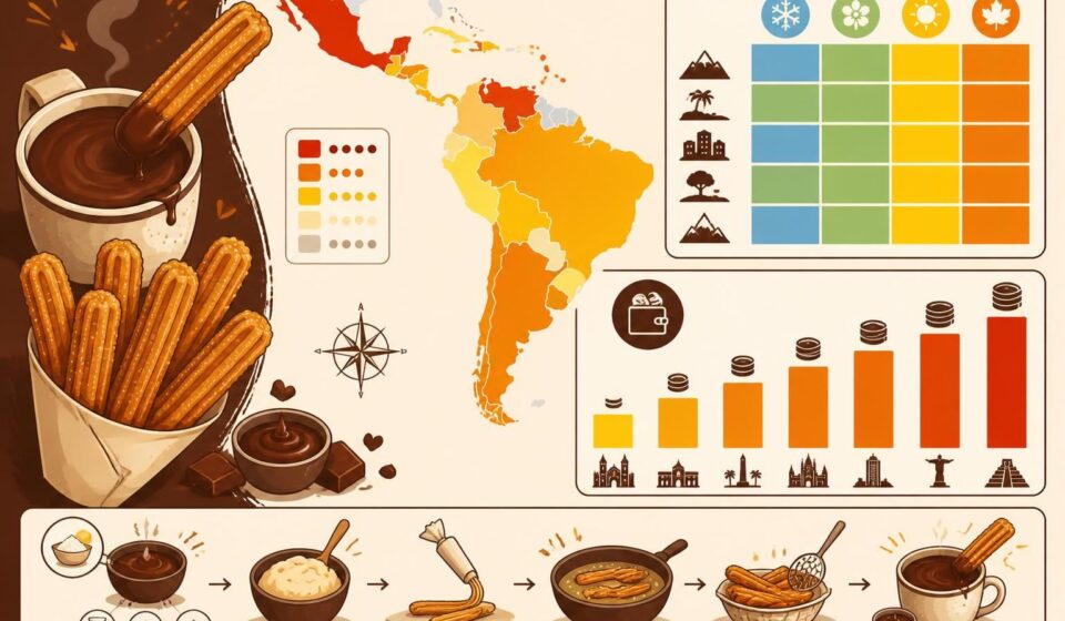 découvrez les churros au chocolat chaud, une délicieuse street food populaire qui a conquis le cœur de toute l'amérique latine avec son goût unique et réconfortant.