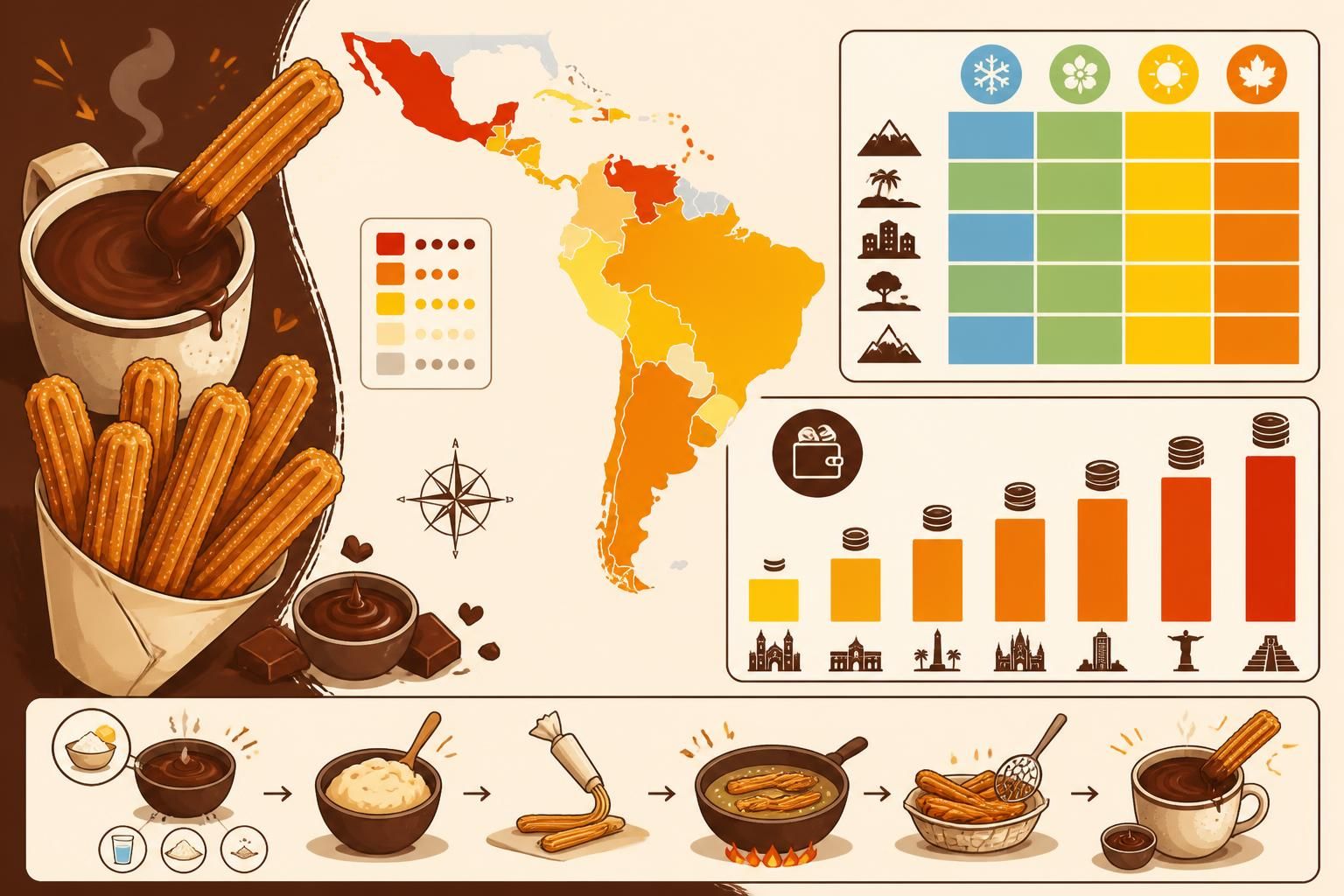 découvrez les churros au chocolat chaud, une délicieuse street food populaire qui a conquis le cœur de toute l'amérique latine avec son goût unique et réconfortant.