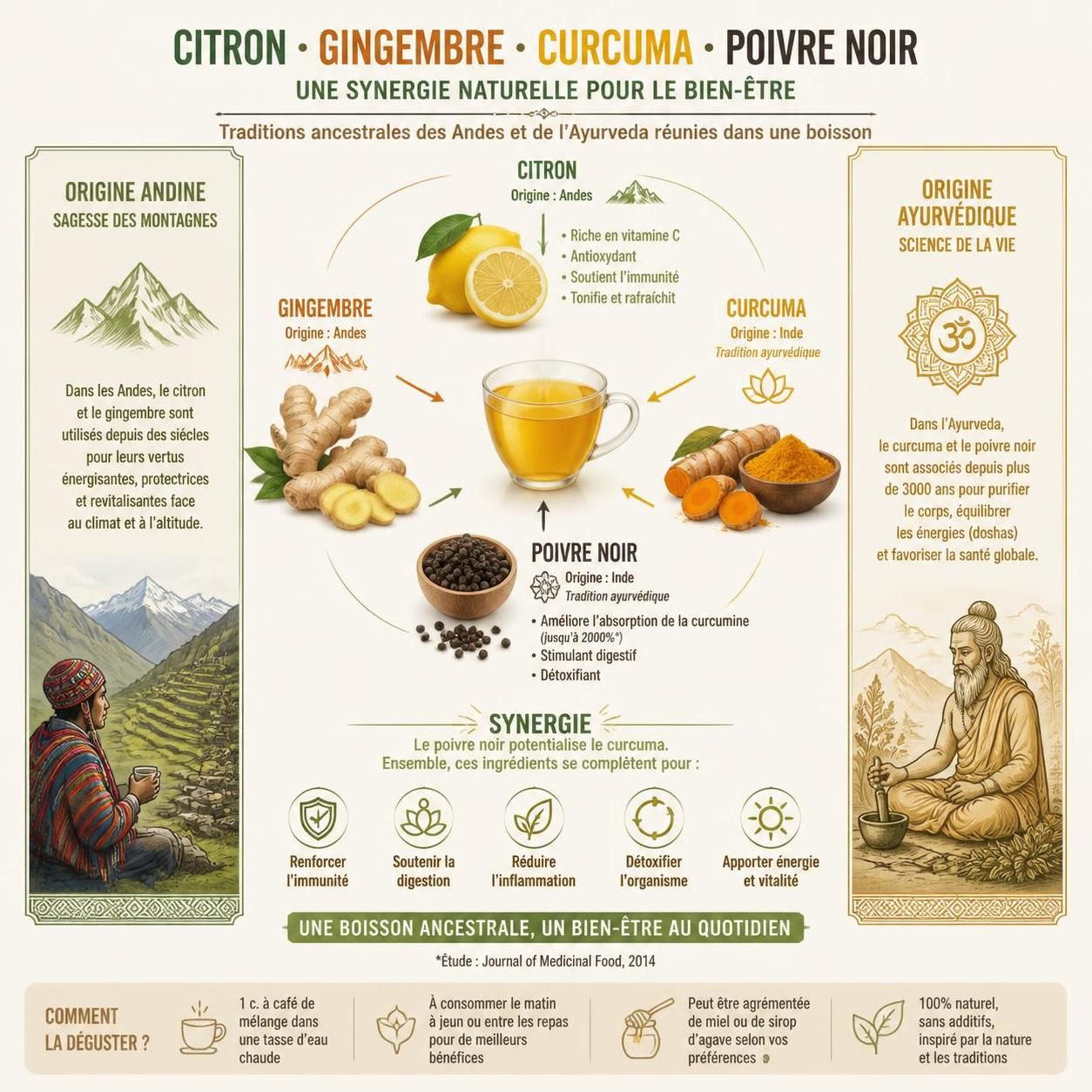 découvrez la boisson anti-inflammatoire des andes à base de citron, gingembre et curcuma, idéale à boire chaque matin pour booster votre vitalité et renforcer votre santé naturellement.