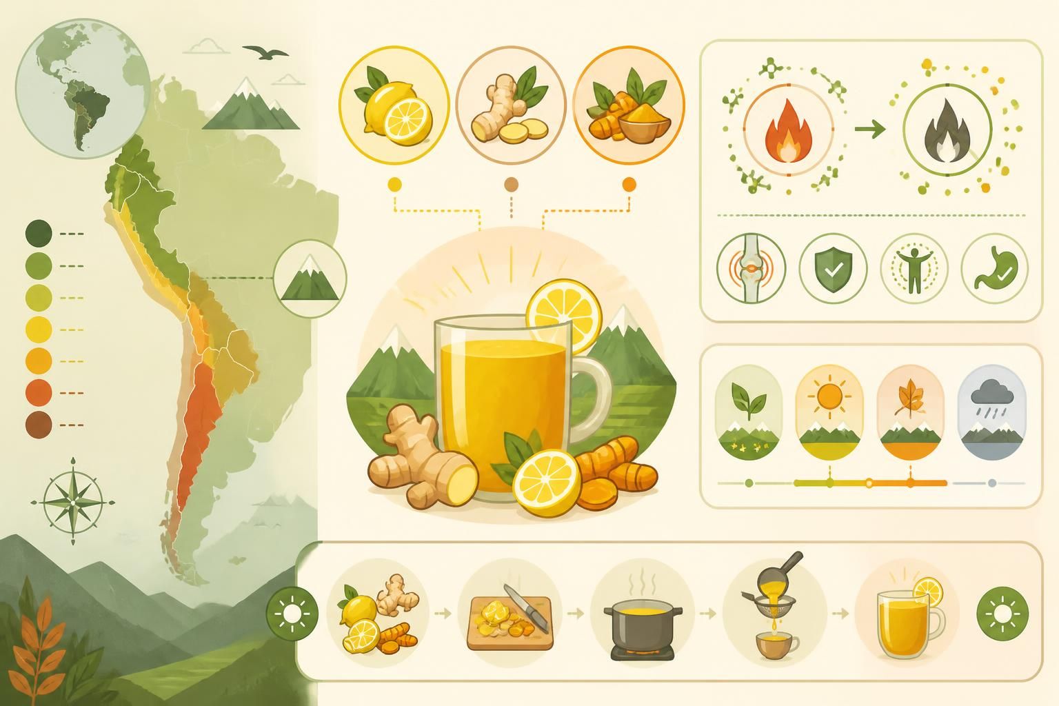 découvrez la boisson anti-inflammatoire naturelle des andes à base de citron, gingembre et curcuma, à consommer chaque matin pour bien démarrer la journée en privilégiant santé et vitalité.