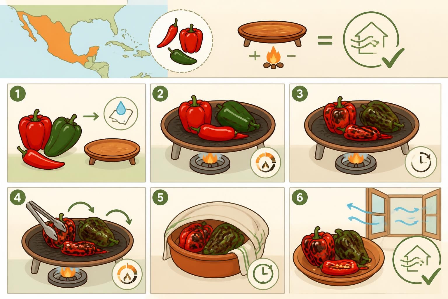 apprenez à rôtir piments et poivrons sans faire de fumée dans la maison grâce à la technique efficace de la cantina. astuces simples pour un goût parfait sans désagréments.