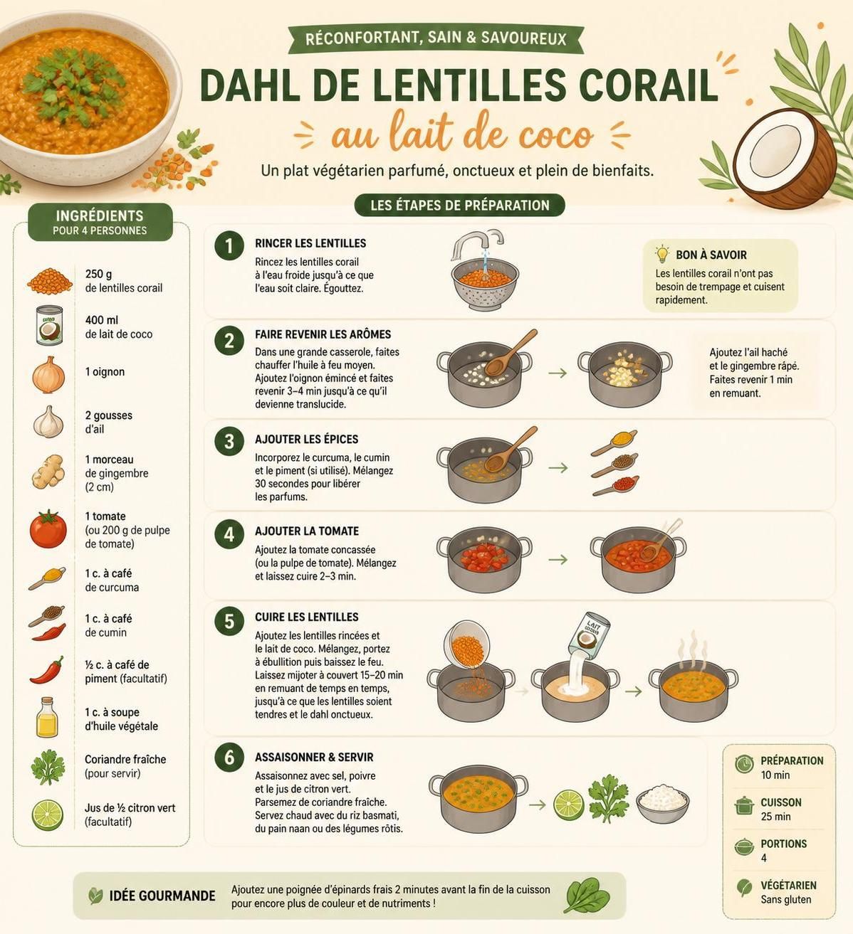 découvrez notre dahl de lentilles corail au lait de coco, un plat réconfortant aux saveurs exotiques inspirées de la cantina. parfait pour un repas chaleureux et savoureux.