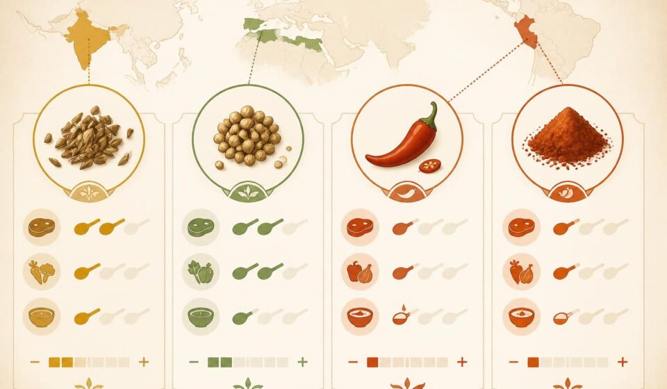 apprenez à doser cumin, coriandre, ají et achiote avec précision pour sublimer vos plats sans les rendre trop épicés ou excessifs.
