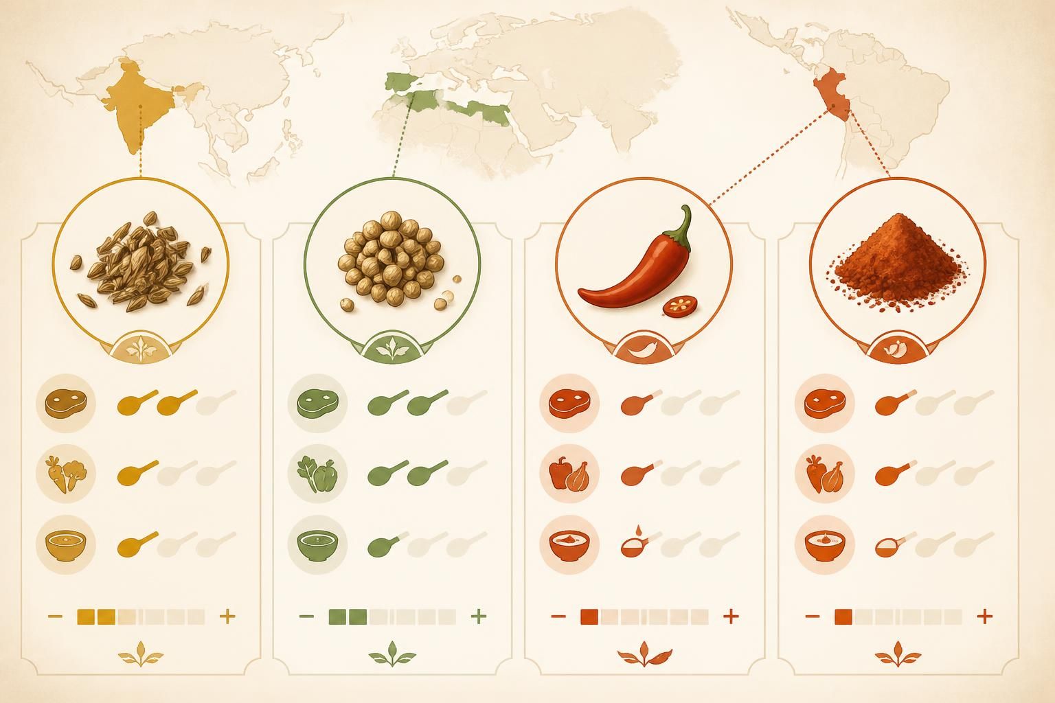 apprenez à doser cumin, coriandre, ají et achiote avec précision pour sublimer vos plats sans les rendre trop épicés ou excessifs.
