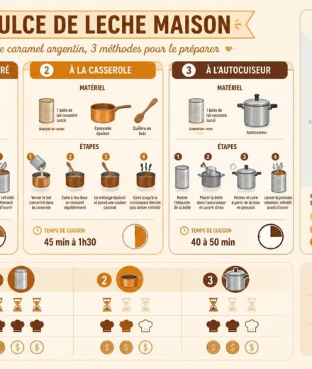 Dulce de leche maison : caramel argentin en 3 méthodes — boîte, casserole ou autocuiseur découvrez comment préparer un délicieux dulce de leche maison, le caramel argentin, grâce à trois méthodes simples : en boîte, à la casserole ou à l'autocuiseur. recettes faciles et gourmandes pour tous les goûts.