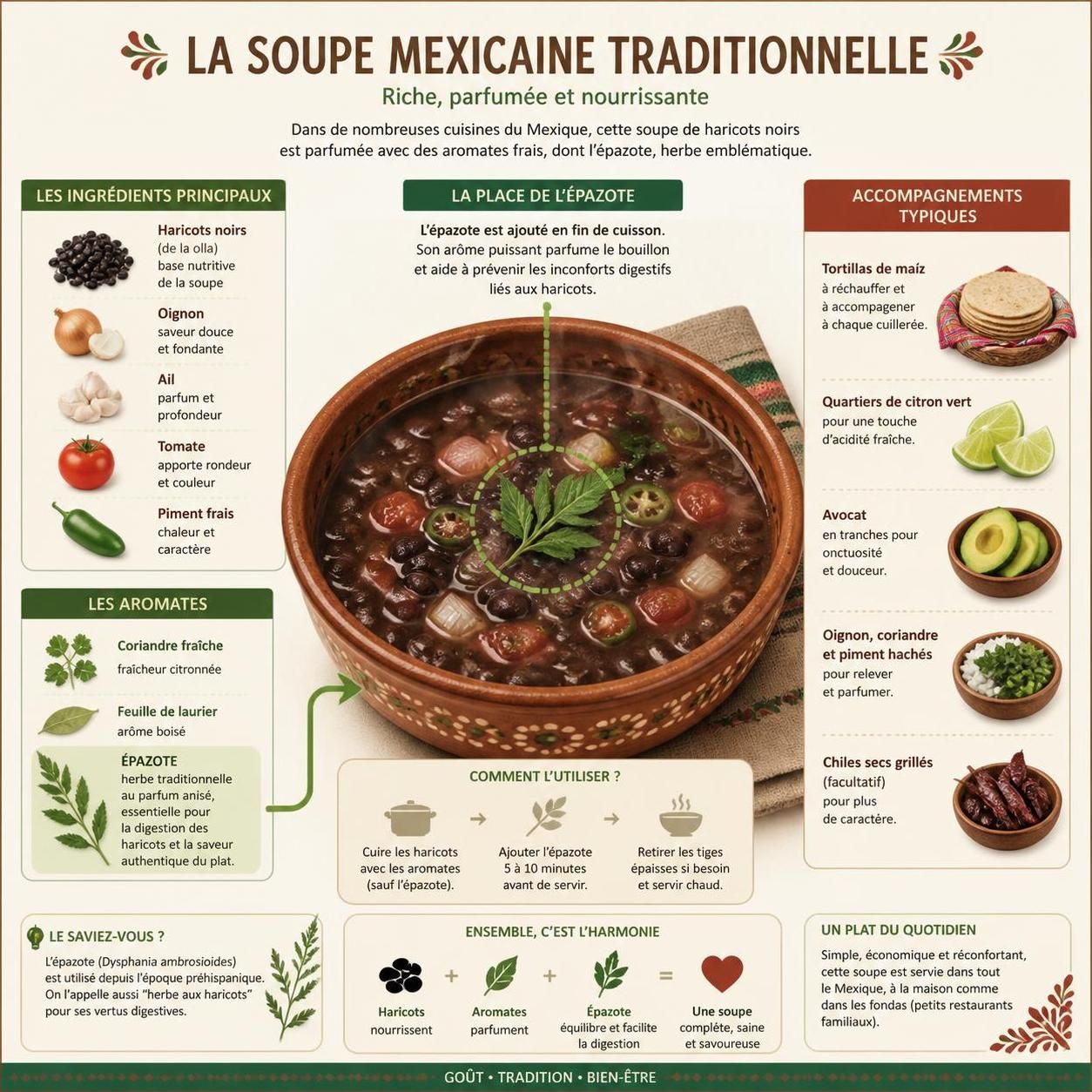 découvrez l'épazote, l'herbe mexicaine secrète qui apporte saveur unique et arômes inoubliables aux haricots noirs, tamales et soupes traditionnelles.