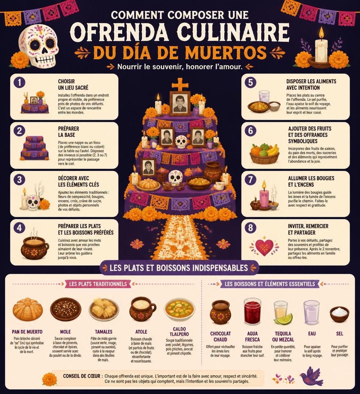 découvrez les plats traditionnels et les saveurs authentiques du día de muertos au mexique, célébrant la fête des morts avec l'ofrenda et ses délices culturels.