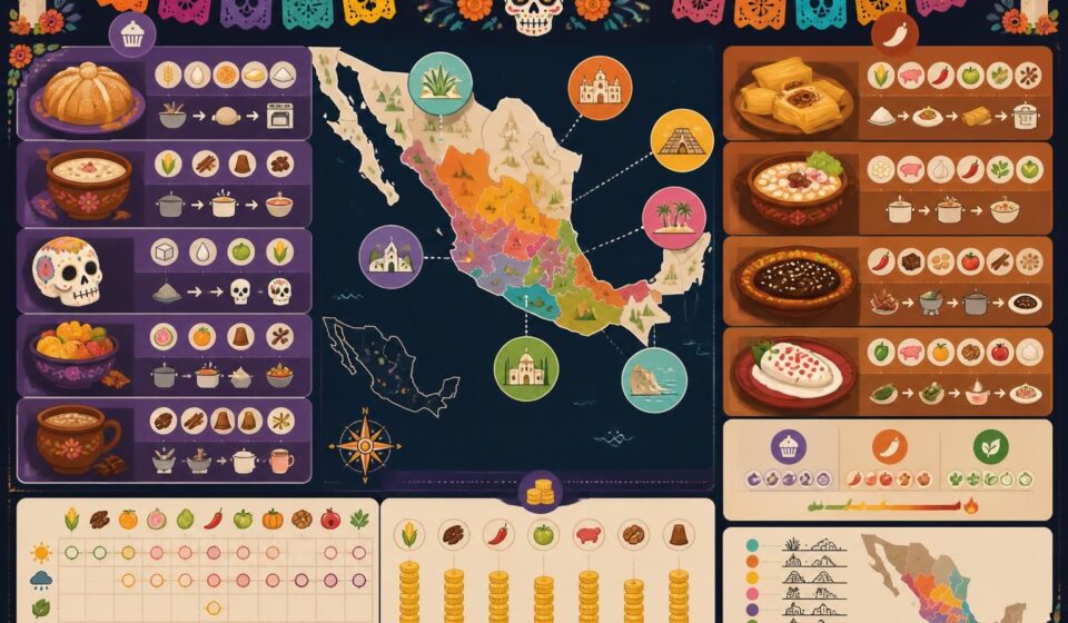découvrez les plats traditionnels et les saveurs uniques présentés sur l'offrenda lors de la fête des morts au mexique, célébrant le día de muertos avec couleurs et émotions.