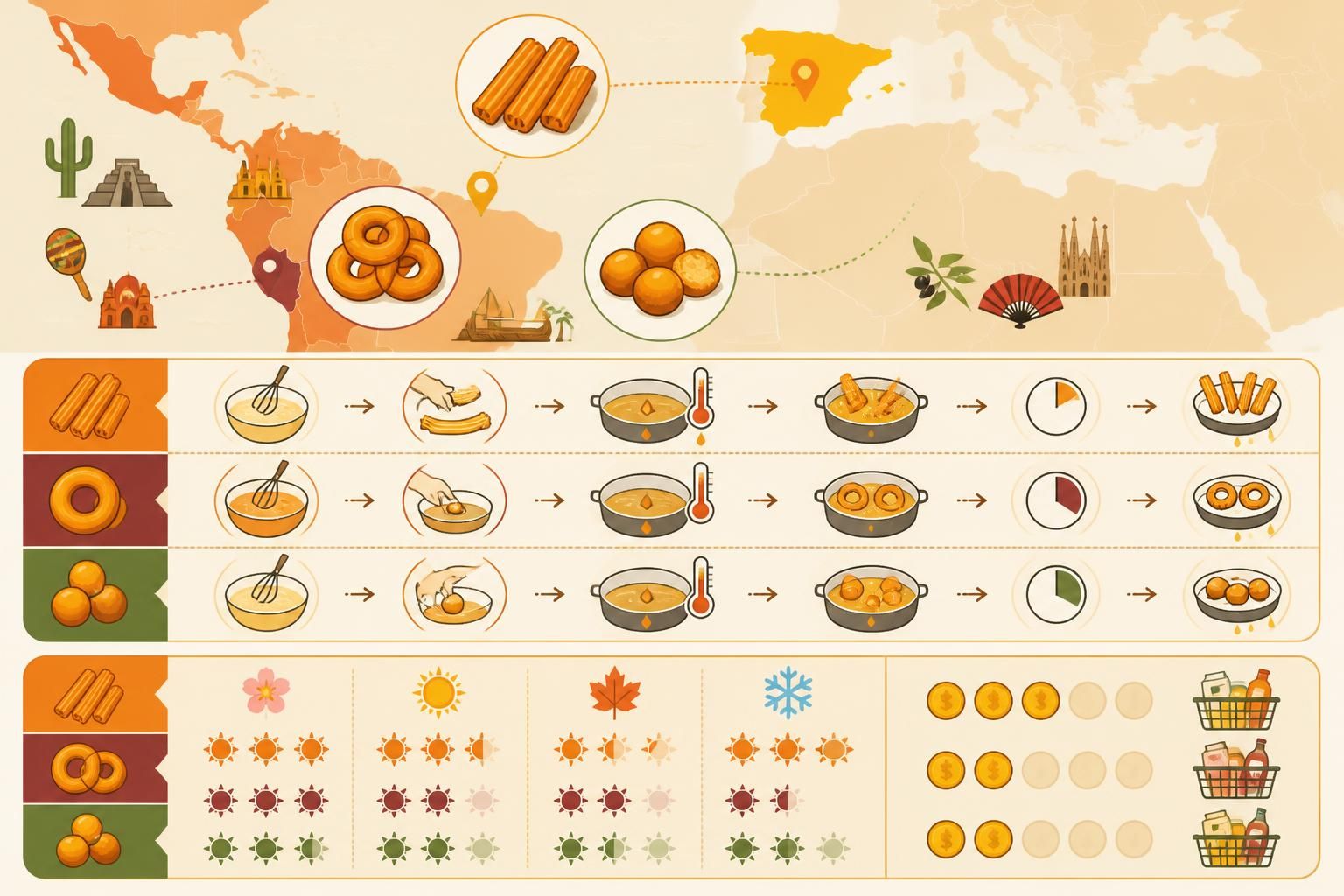 découvrez comment réussir à coup sûr vos fritures latines favorites : churros, picarones et buñuelos, pour des recettes délicieuses sans mauvaises surprises.