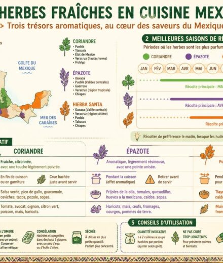 découvrez comment utiliser les herbes fraîches incontournables de la cuisine mexicaine – coriandre, épazote et hierba santa – pour sublimer vos plats avec des conseils sur le moment et la manière de les intégrer.