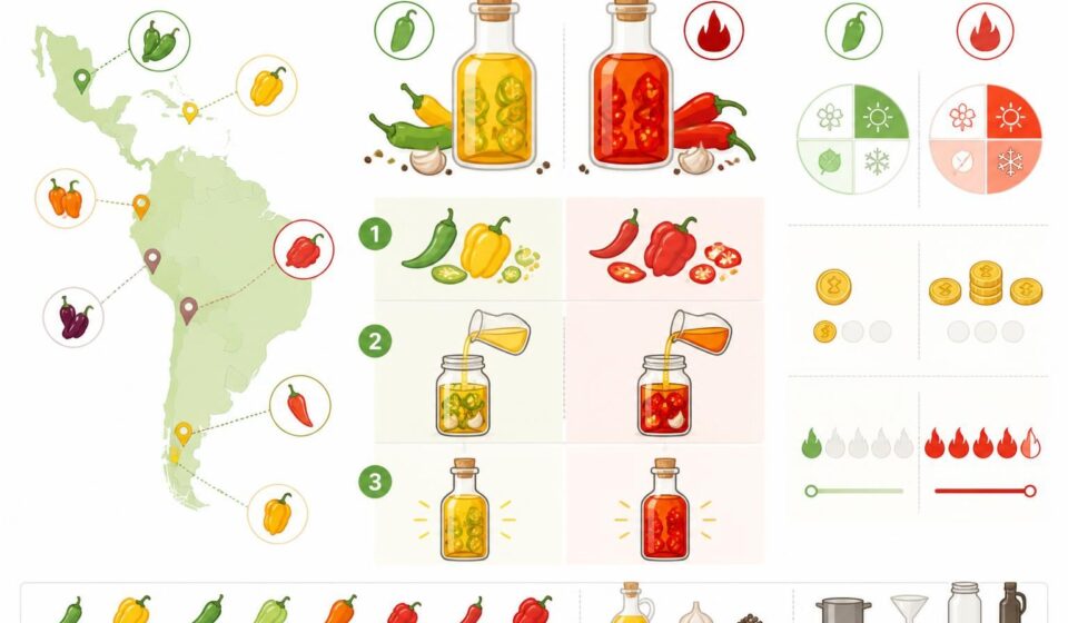 découvrez notre recette maison d'huile de piment à la mode latine, avec une version douce pour les palais sensibles et une version fuego pour les amateurs de sensations fortes.