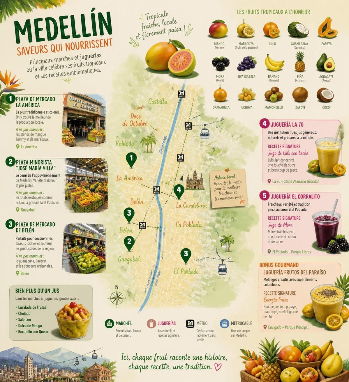 découvrez les jugos naturales colombiens, ces délicieux jus de fruits frais typiques de medellín, et apprenez comment les préparer facilement chez vous grâce à nos recettes authentiques.