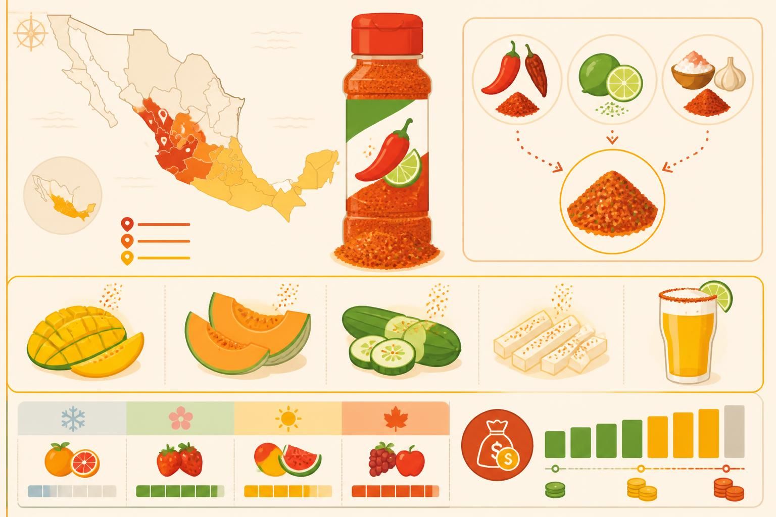 découvrez le tajín, ce mélange mexicain de chili et citron, parfait pour rehausser le goût des fruits, légumes et même vos verres de bière.