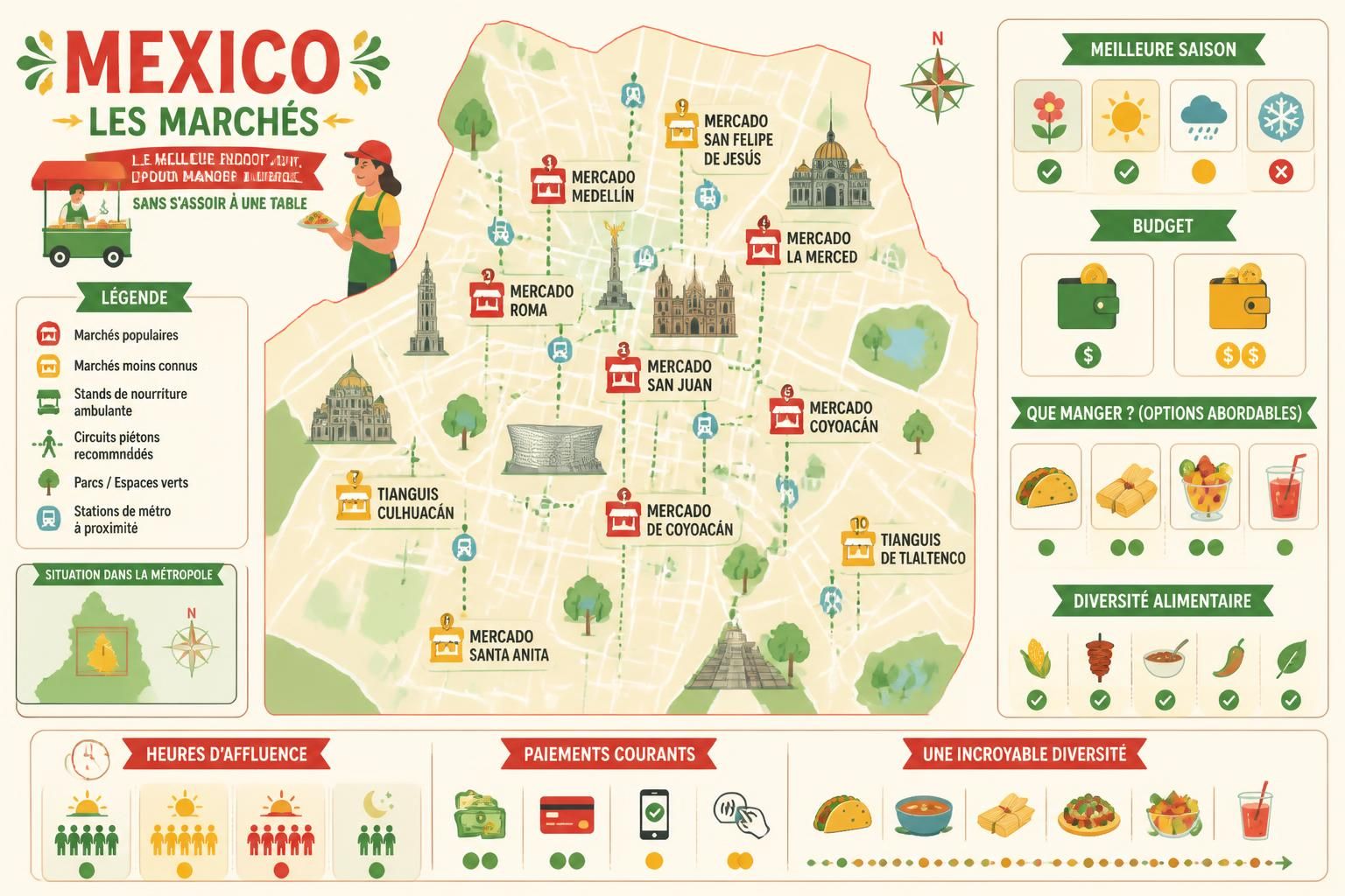 découvrez les marchés de mexico, des lieux parfaits pour déguster une cuisine locale authentique sans avoir à réserver une table de restaurant.