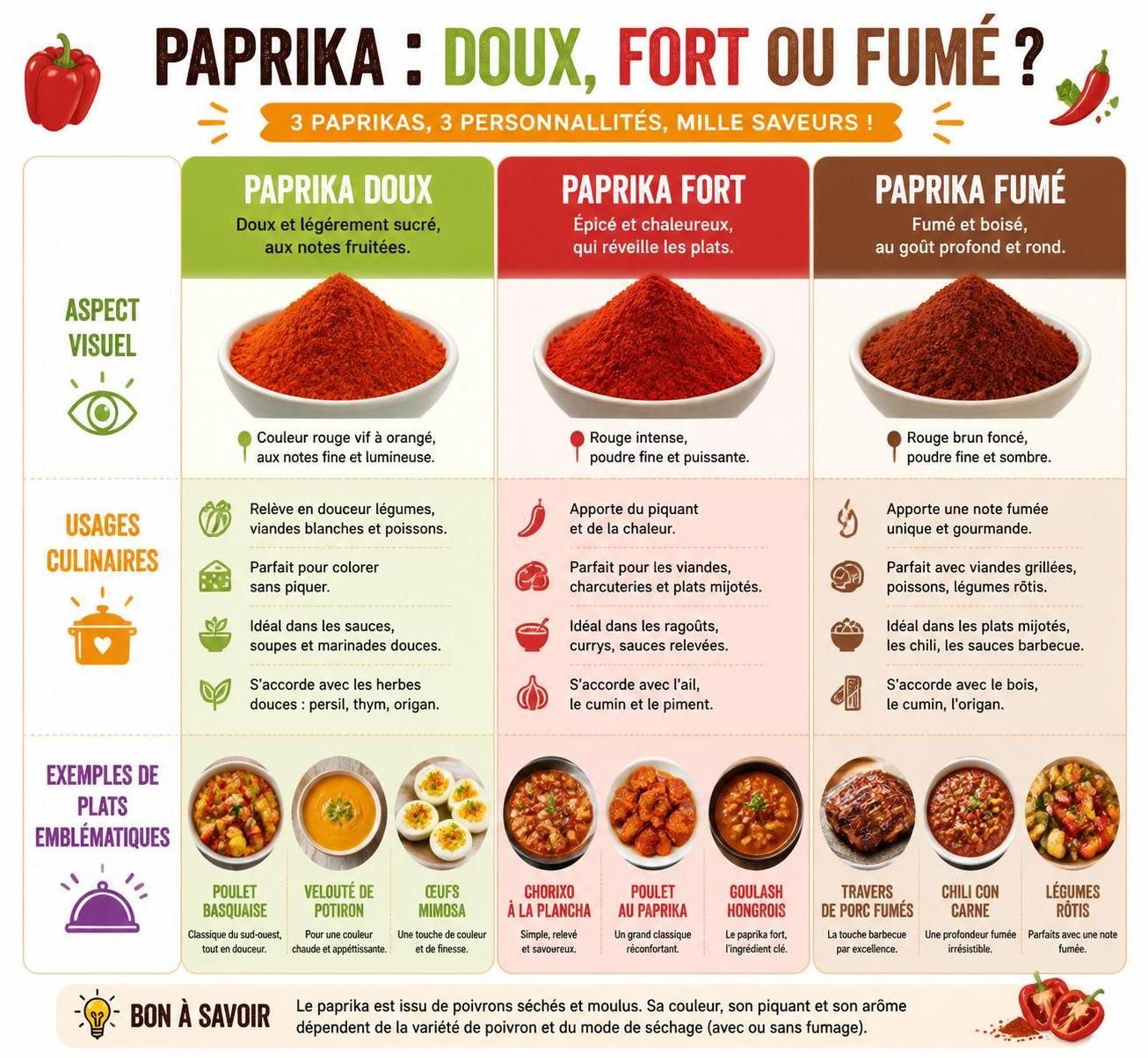découvrez comment choisir le paprika doux, fort ou fumé selon vos plats pour sublimer vos recettes et ne plus jamais vous tromper dans votre sélection d'épices.