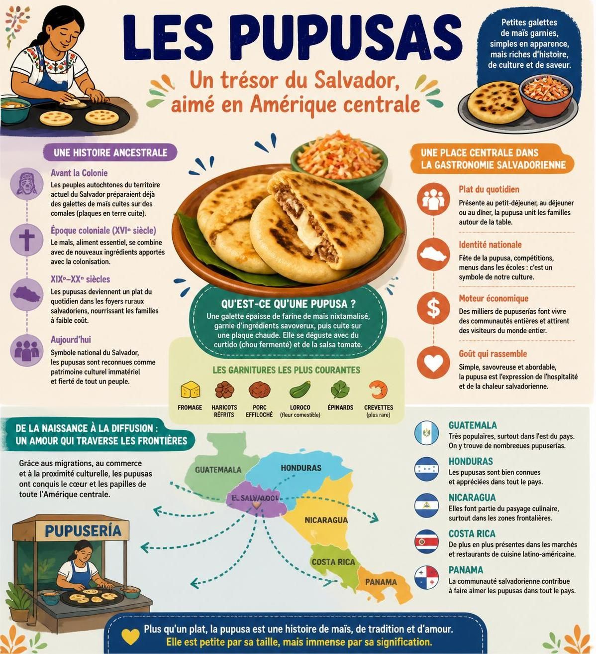 découvrez les pupusas salvadoriennes, ces délicieuses galettes de masa farcies, incontournables de la street food d'amérique centrale, alliant tradition et saveurs authentiques.