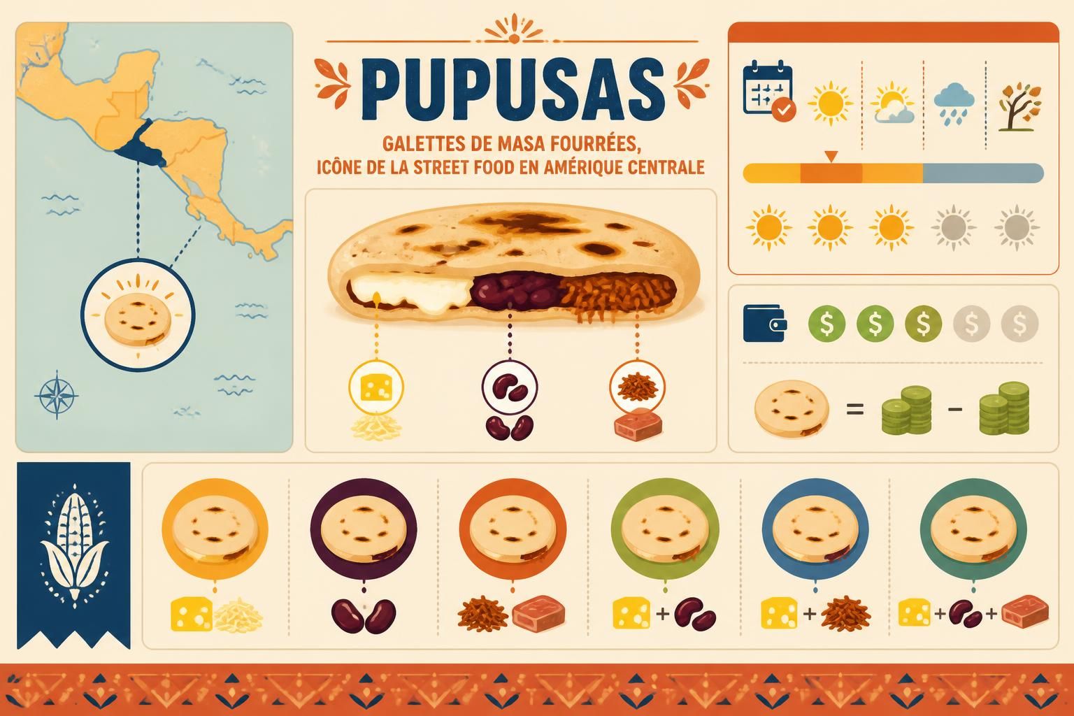 découvrez les pupusas salvadoriennes, ces délicieuses galettes de masa fourrées, emblème incontournable de la street food d'amérique centrale, alliant tradition et saveurs authentiques.