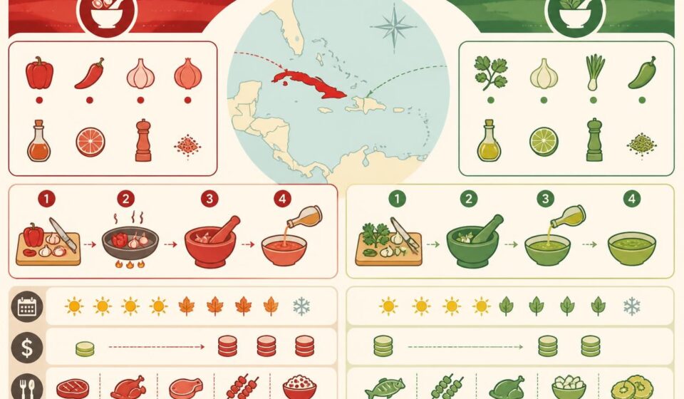 découvrez deux recettes authentiques de sauce mojo cubain rouge et vert, parfaites pour sublimer toutes vos grillades latines avec saveurs et fraîcheur.