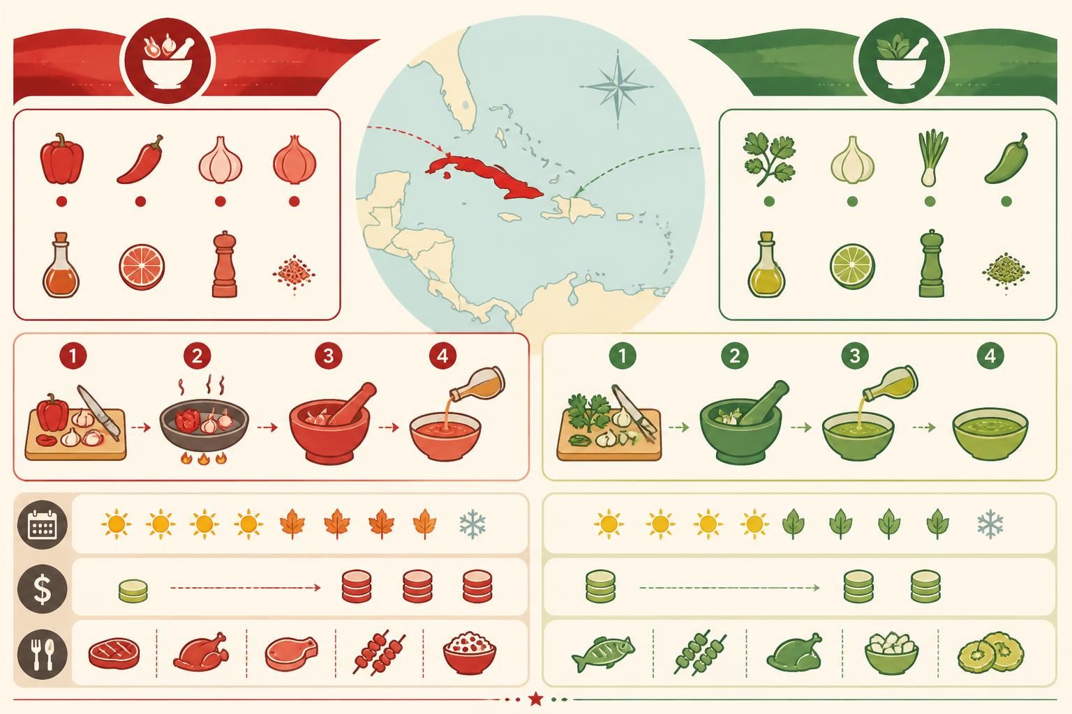 découvrez deux recettes authentiques de sauce mojo cubain rouge et vert, parfaites pour sublimer toutes vos grillades latines avec saveurs et fraîcheur.