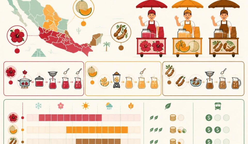 découvrez les recettes authentiques des vendeurs de rue mexicains pour préparer l'agua fresca : hibiscus, melon et tamarindo, des boissons fraîches et savoureuses parfaites pour l'été.