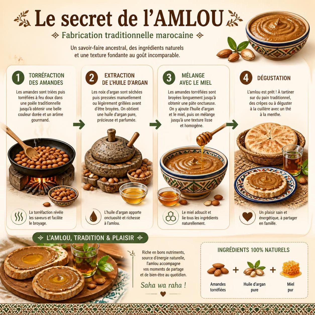 découvrez l'amlou marocain, une délicieuse pùte d'amandes à l'huile d'argan et au miel, parfaite pour un petit déjeuner énergisant et savoureux.