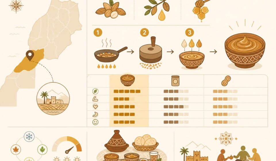 découvrez l'amlou marocain, une délicieuse pâte d'amandes riche en huile d'argan et miel, parfaite pour un petit déjeuner énergétique et authentique.