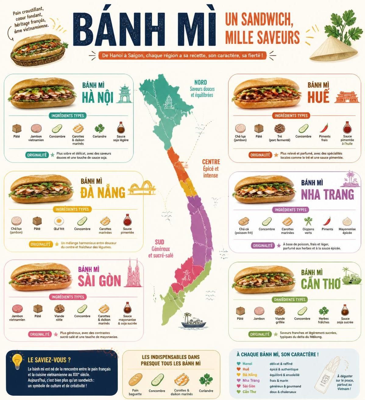 découvrez l'histoire fascinante et la recette authentique du bánh mì, ce sandwich vietnamien emblématique qui allie saveurs françaises et vietnamiennes pour un délice culinaire unique.