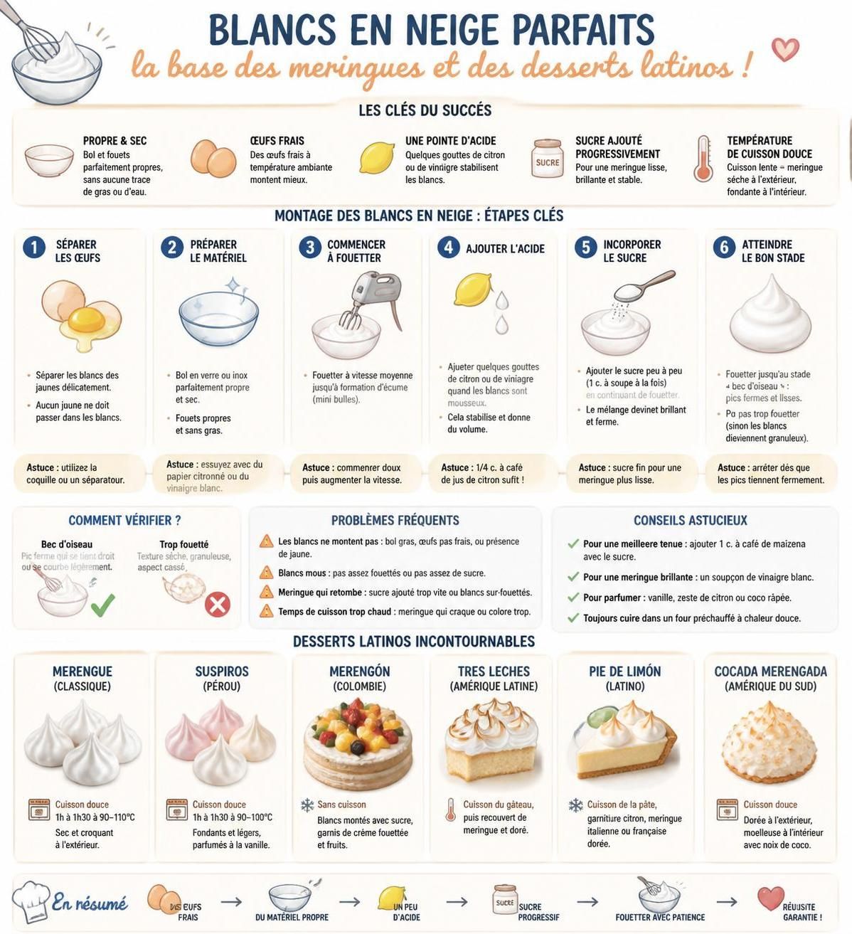 apprenez à bien monter vos blancs en neige pour des desserts latinos parfaits. découvrez les erreurs courantes à éviter pour réussir à chaque fois.