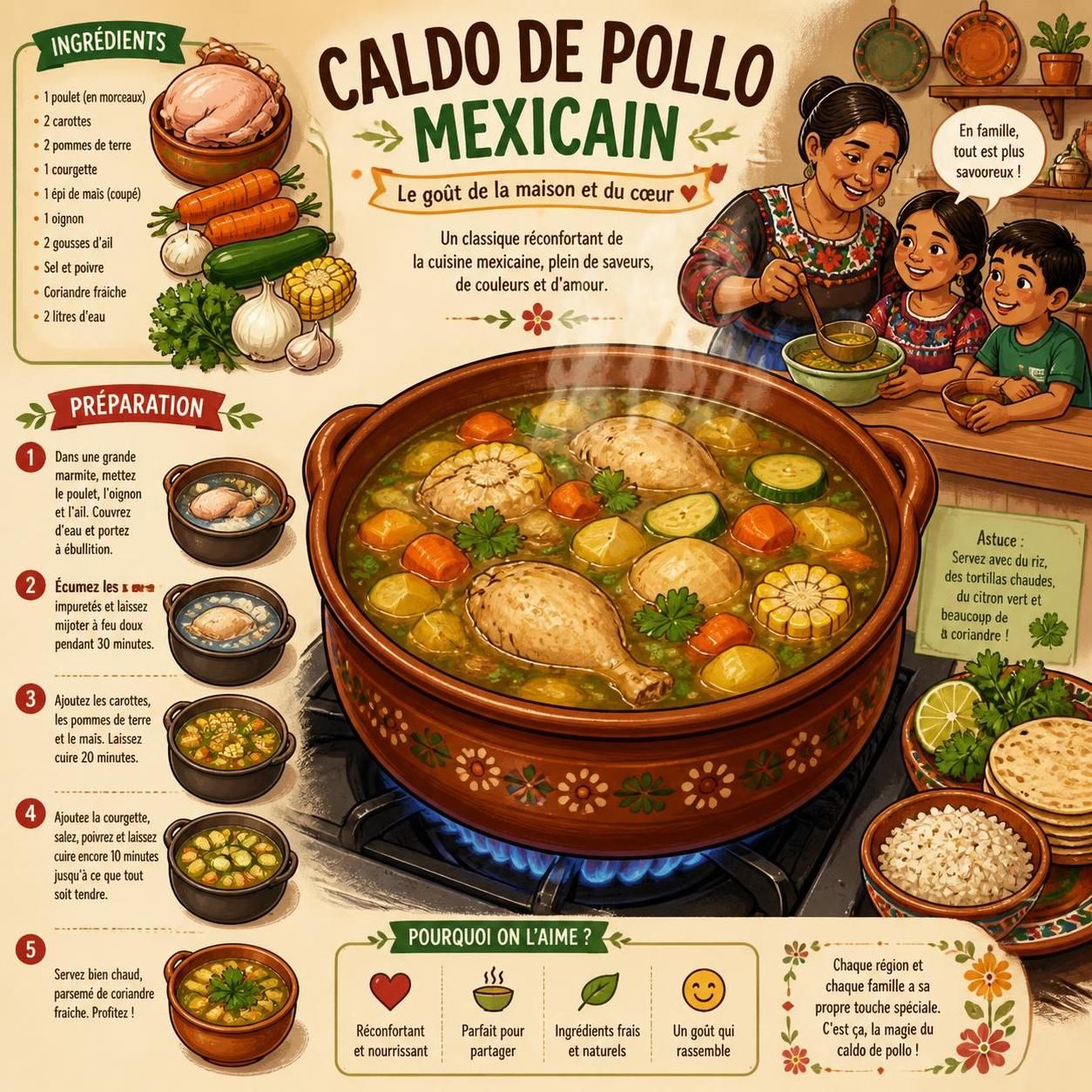 découvrez le caldo de pollo à la mexicaine, un bouillon de poulet réconfortant et gourmand idéal pour soigner vos matins de samedi en douceur et tradition.