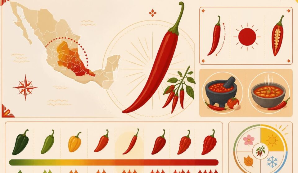 découvrez le chile de árbol, ce petit piment rouge mexicain qui apporte une chaleur intense à vos salsas et réveille toutes vos soupes avec une explosion de saveurs.