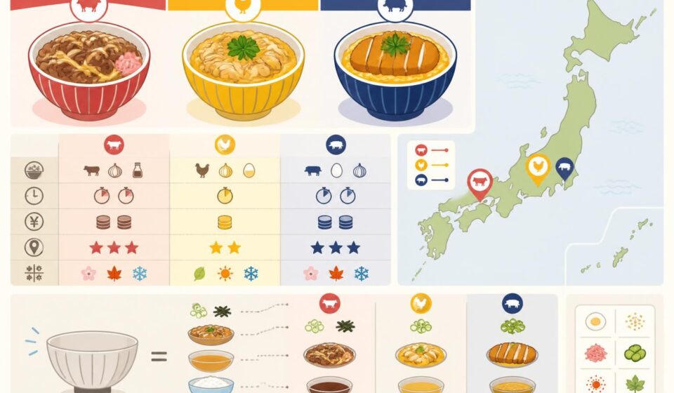 découvrez le donburi, le bol japonais traditionnel du quotidien, et explorez les saveurs du gyudon, oyakodon et katsudon pour choisir votre préféré.