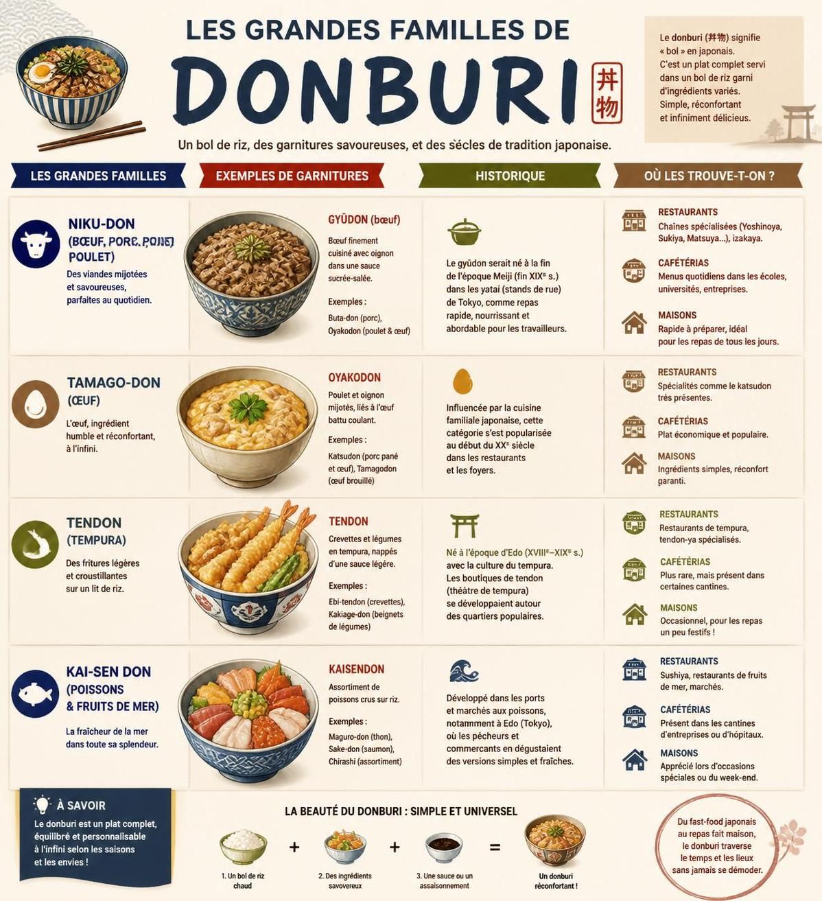 découvrez le donburi, le bol japonais incontournable du quotidien. explorez les saveurs de gyudon, oyakodon, katsudon et apprenez à choisir celui qui vous convient le mieux.