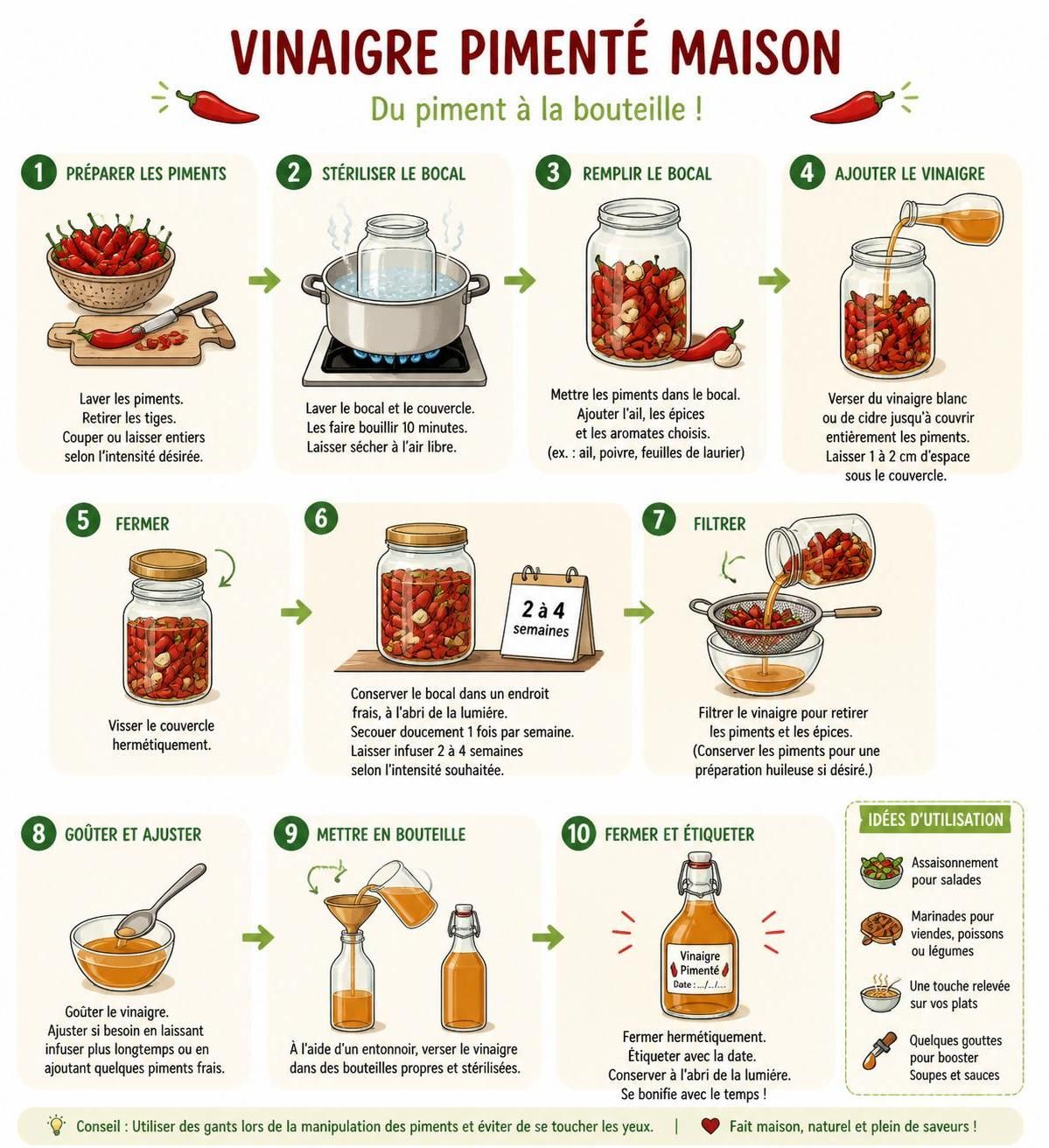 découvrez comment préparer facilement votre vinaigre pimenté maison avec cette recette simple qui transformera toutes vos sauces en explosions de saveurs.