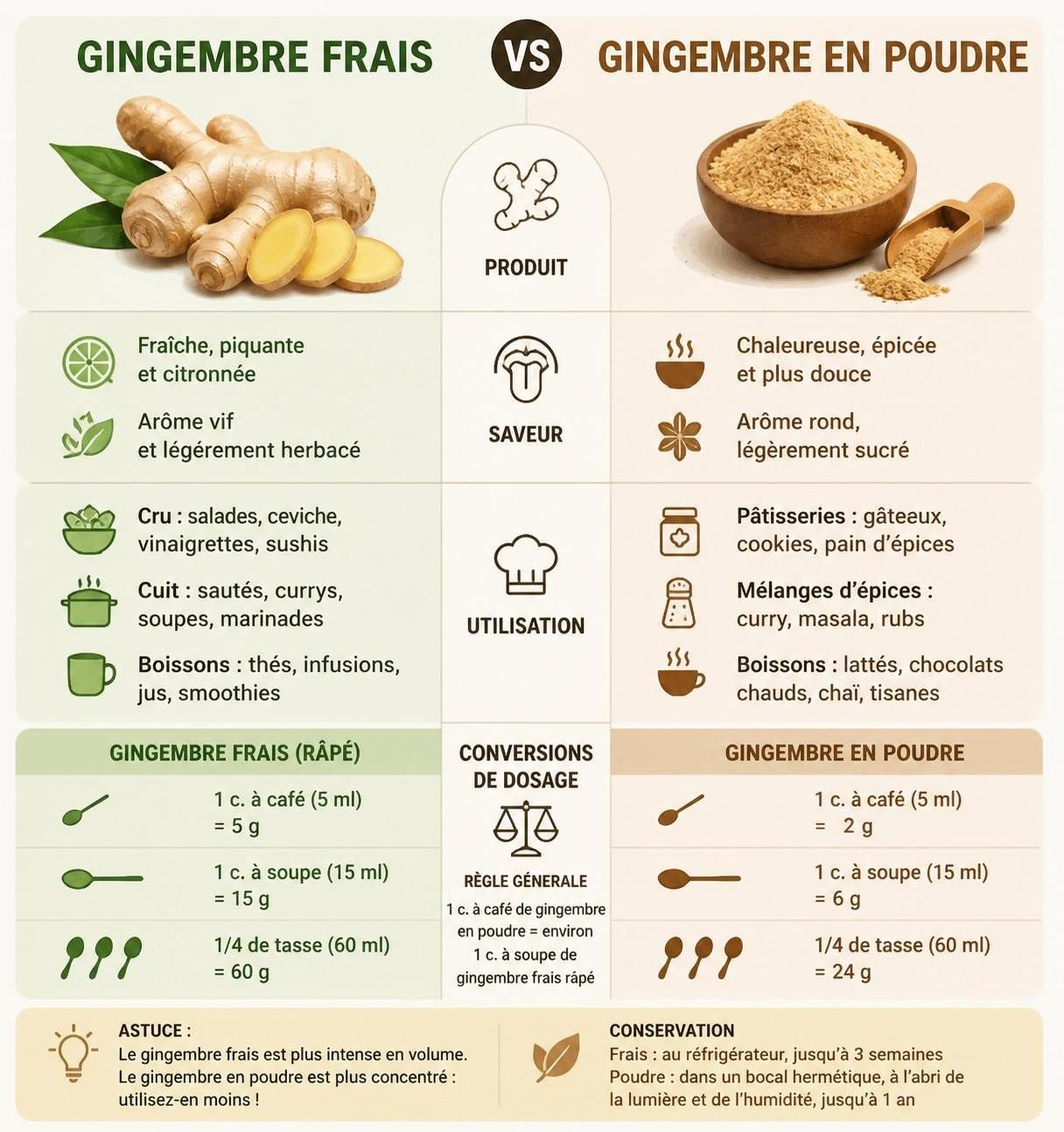 découvrez les différences entre le gingembre frais et le gingembre en poudre, et comment chacun influence le goût et la texture de vos plats pour sublimer vos recettes.