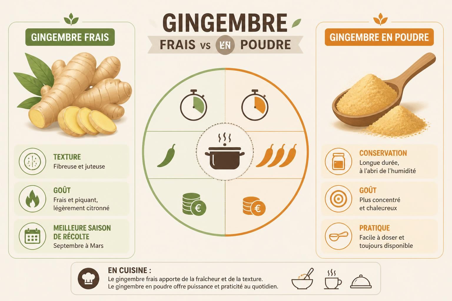 découvrez les différences entre le gingembre frais et le gingembre en poudre, et comment chacun influence le goût et la texture de vos plats pour mieux choisir l'ingrédient adapté à vos recettes.
