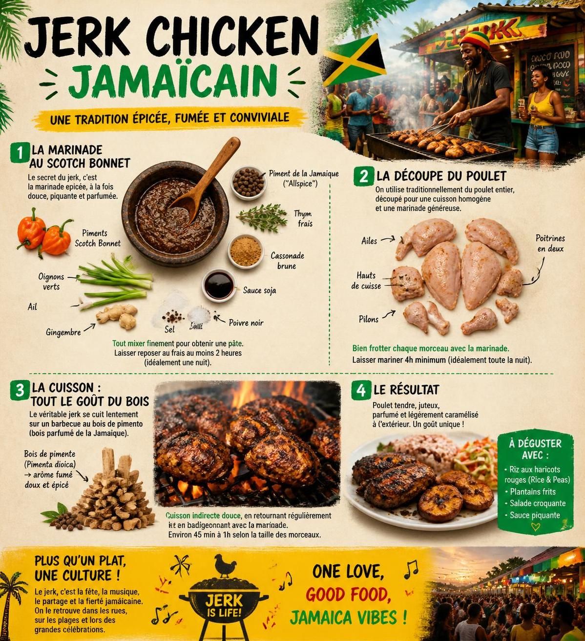 découvrez la recette authentique du jerk chicken jamaïcain avec une marinade épicée au piment scotch bonnet, idéale pour un barbecue d'août aux saveurs caraïbes.