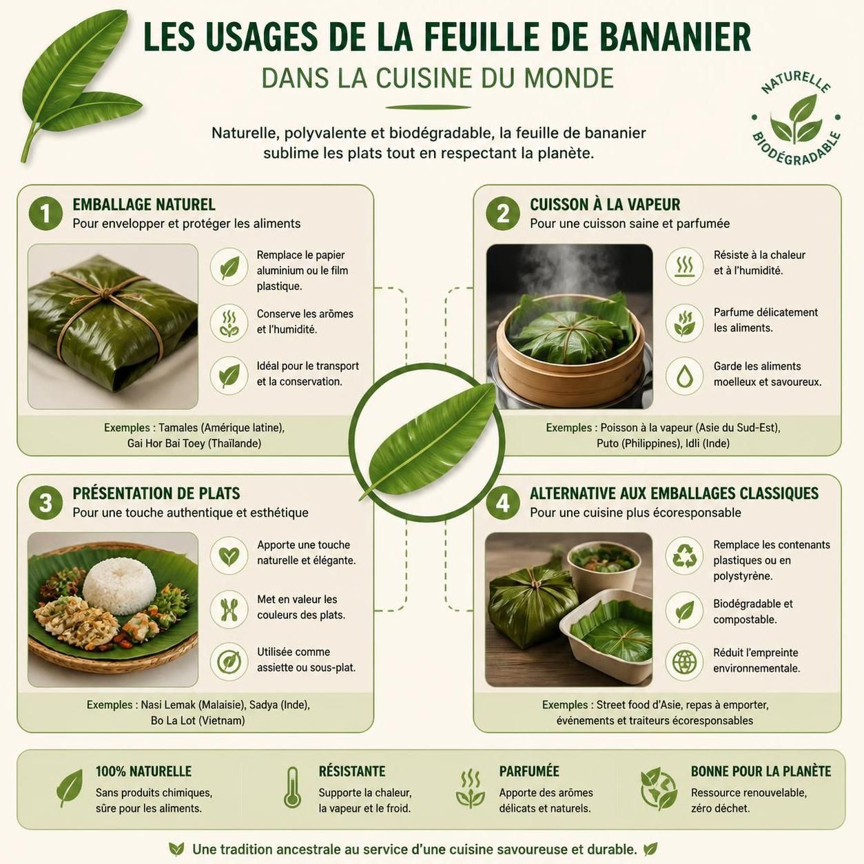 découvrez comment utiliser la feuille de bananier en cuisine pour emballer, cuire à la vapeur et parfumer vos plats grâce à ce guide pratique complet.