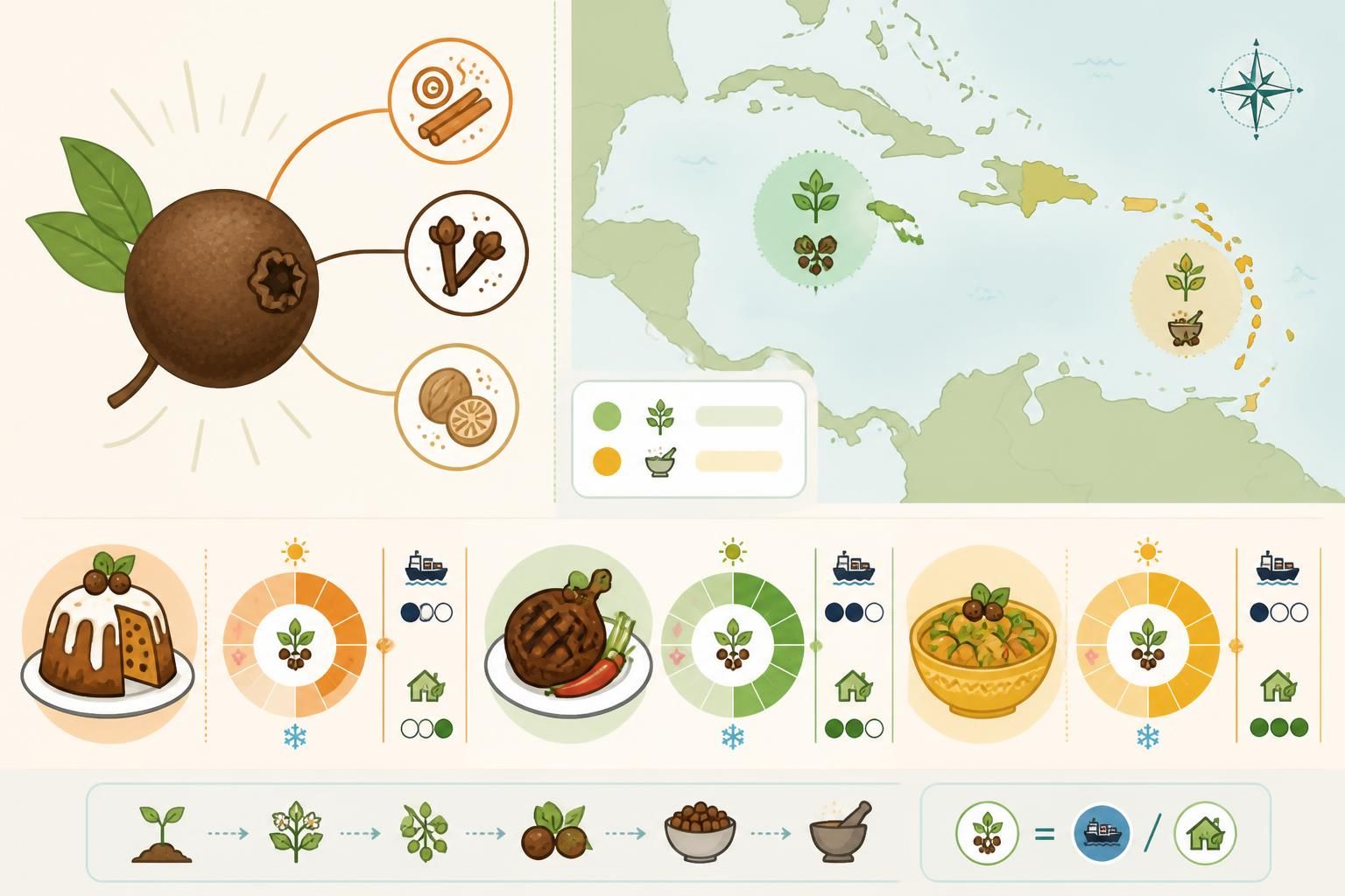 découvrez l'allspice, aussi appelé quatre-épices, une baie aromatique essentielle qui sublime le rum cake, le jerk jamaïcain et le colombo antillais avec ses saveurs uniques.