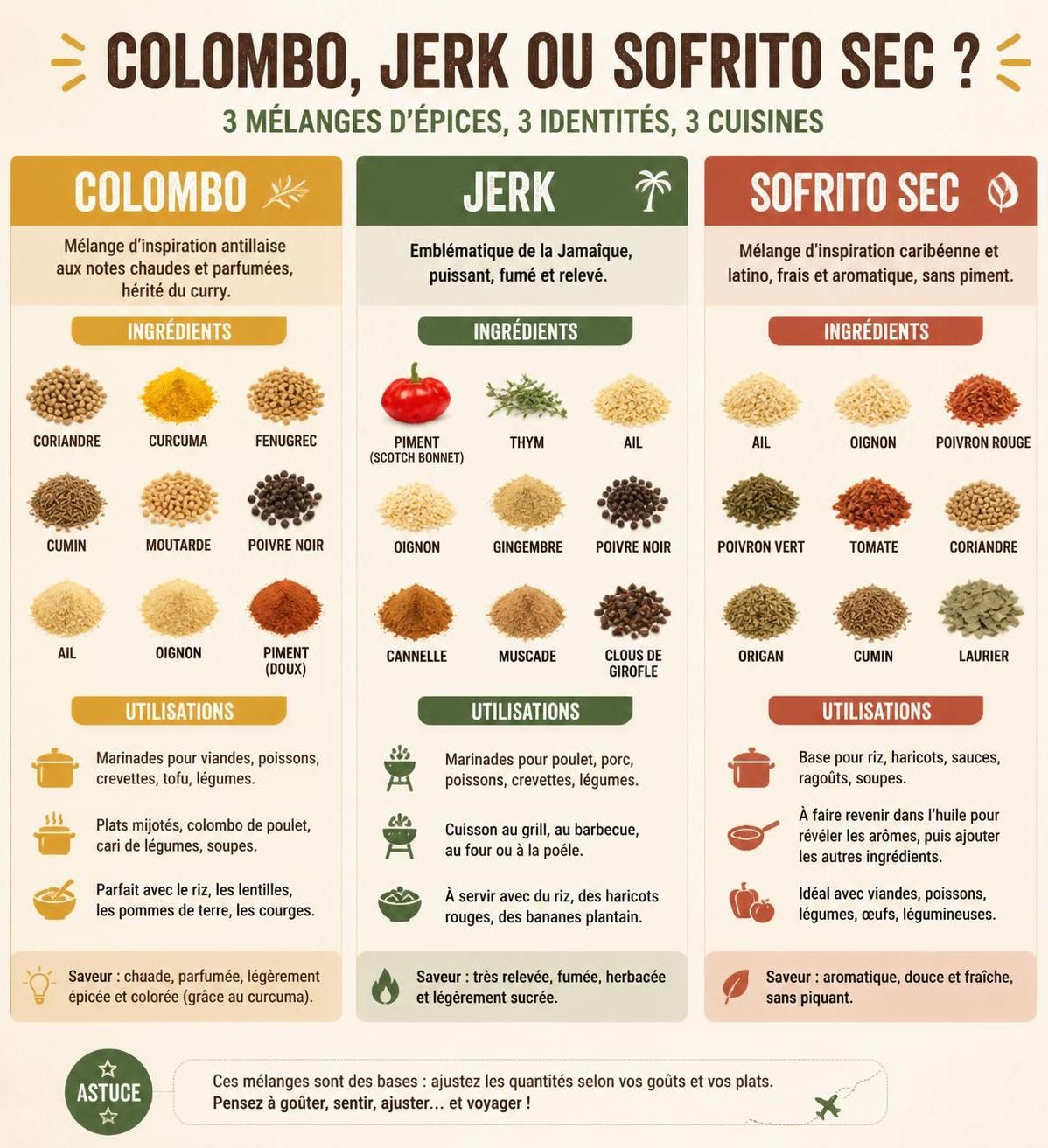 découvrez comment préparer vous-même les mélanges d'épices caribéens authentiques comme le colombo, jerk et sofrito sec, pour des saveurs maison uniques et savoureuses.