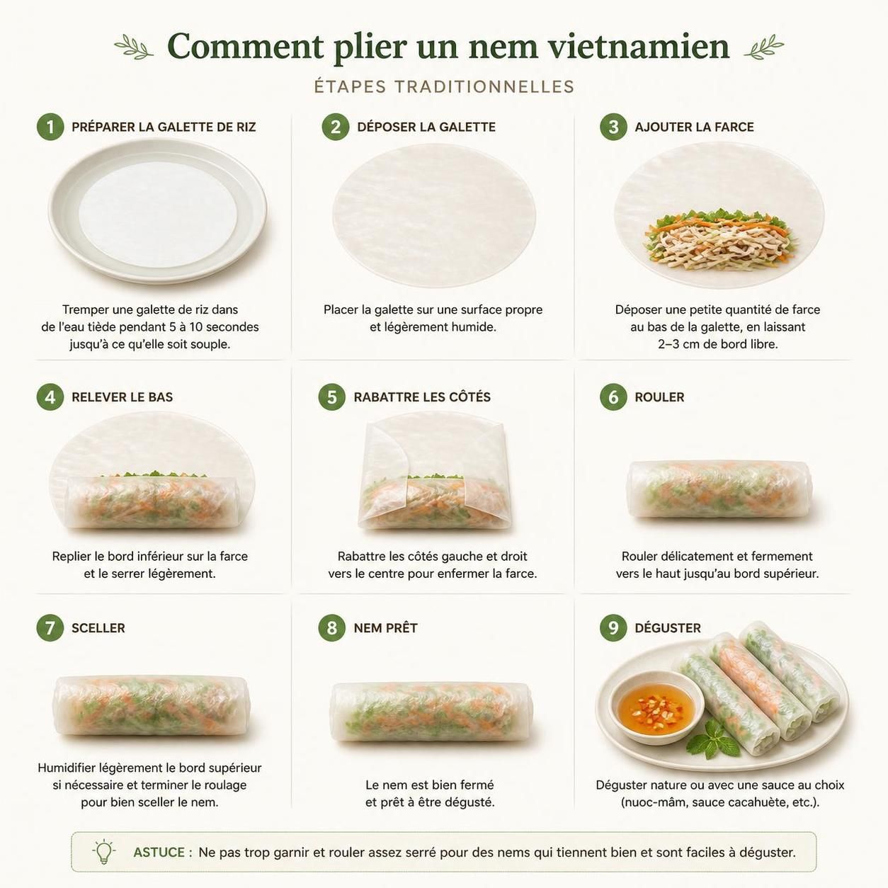 découvrez la recette authentique des nems vietnamiens croustillants avec une farce savoureuse, un pliage traditionnel et une double friture parfaite, comme ceux des vendeurs de rue de hanoï.