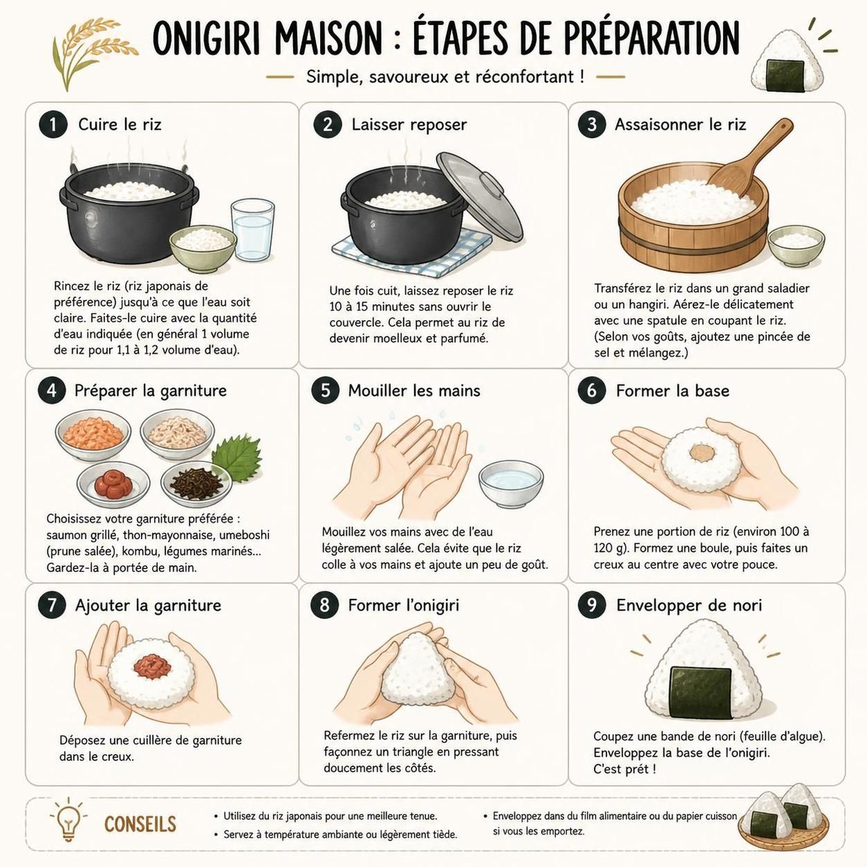 découvrez comment préparer facilement des onigiris japonais, le snack de rue rapide et savoureux, chez vous en seulement dix minutes.